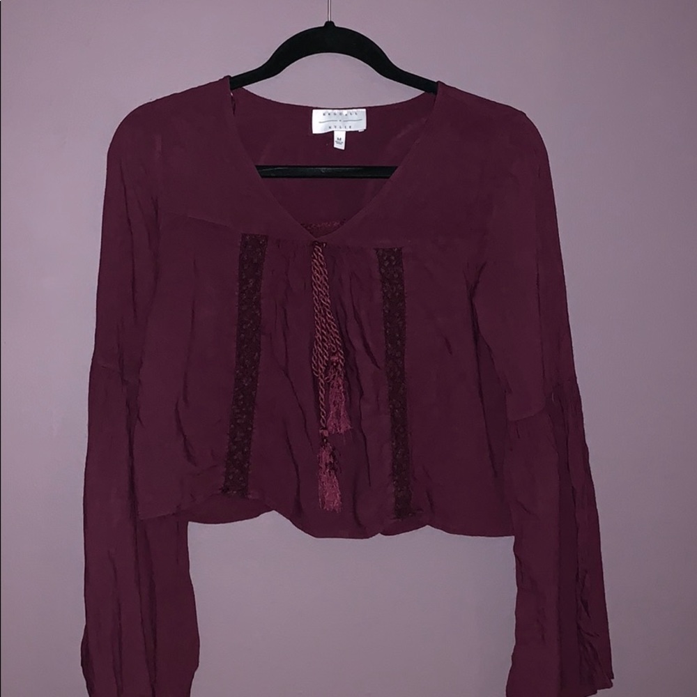 Kendall & Kylie M Burgundy Peasant Long Sleeve Top